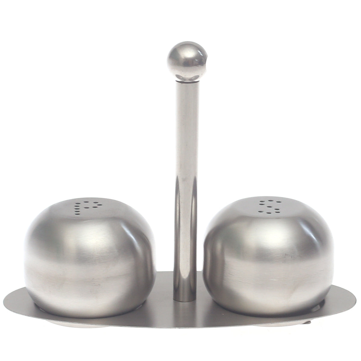 Stainless Steel Salt & Pepper Set (3-Piece) – Modern Tabletop Seasoning Dispenser with Stand