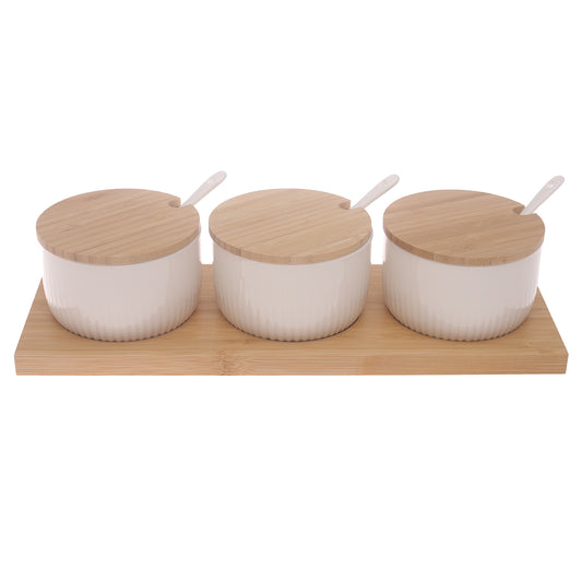 7-Piece Seasoning Jar Set with Bamboo Lids & Tray – Elegant Spice Storage Organizer