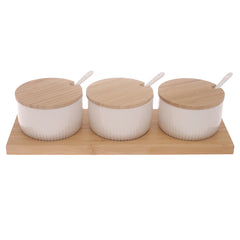 7-Piece Seasoning Jar Set with Bamboo Lids & Tray – Elegant Spice Storage Organizer