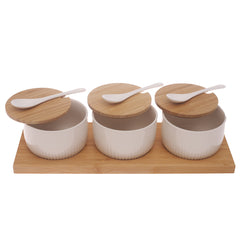 7-Piece Seasoning Jar Set with Bamboo Lids & Tray – Elegant Spice Storage Organizer