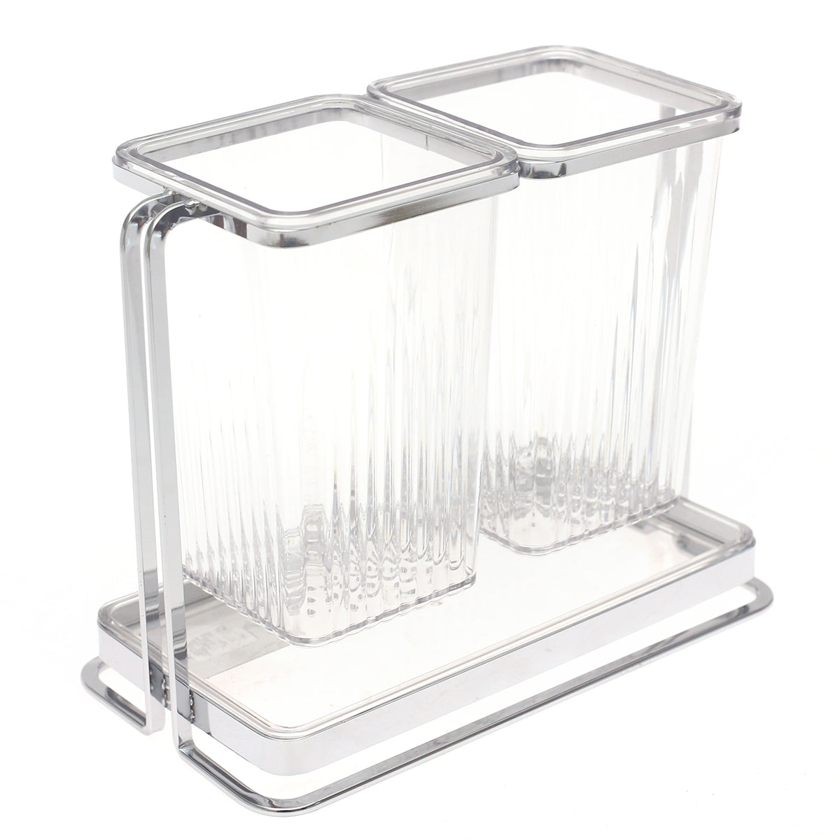 Silver 2-in-1 Storage Holder – Modern Dual Container Organizer for Kitchen & Bathroom