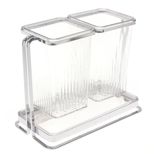 Silver 2-in-1 Storage Holder – Modern Dual Container Organizer for Kitchen & Bathroom