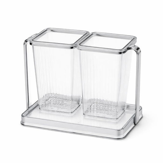Silver 2-in-1 Storage Holder – Modern Dual Container Organizer for Kitchen & Bathroom