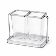 Silver 2-in-1 Storage Holder – Modern Dual Container Organizer for Kitchen & Bathroom