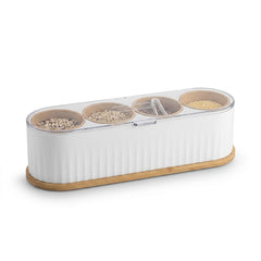 Wonder 4 Grid White Masala Box with Spoon | Spice Storage Box