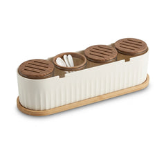 Wonder 4 Grid White Masala Box with Spoon | Spice Storage Box