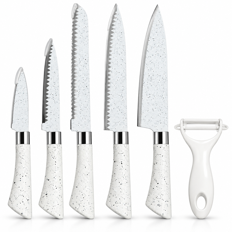 Premium 6-Piece Kitchen Knife Set with Peeler – Stainless Steel & Black | Gift Box