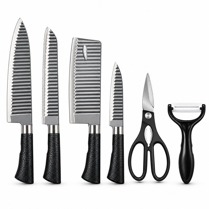 Premium 6-Piece Kitchen Knife Set with Peeler – Stainless Steel & Black | Gift Box