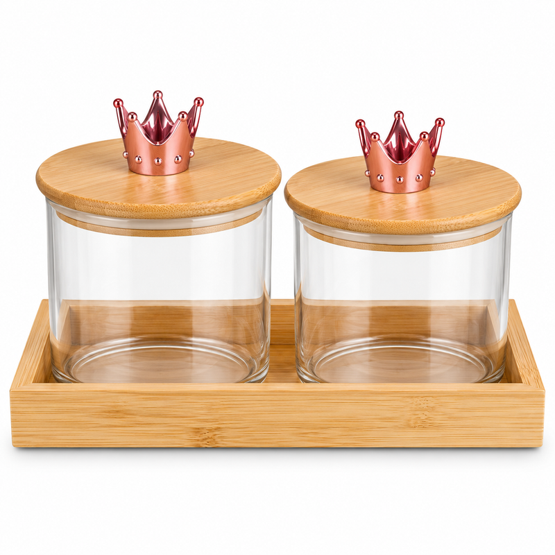2 Piece Glass Jar Set with Wooden Lid  Stylish Kitchen Storage Containers