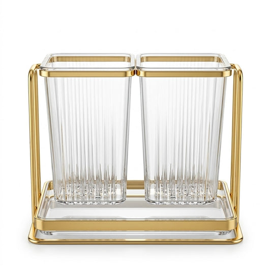 Acrylic Double Spoon Holder with Tray | Elegant Kitchen Cutlery Organizer