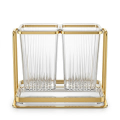 Acrylic Double Spoon Holder with Tray | Elegant Kitchen Cutlery Organizer