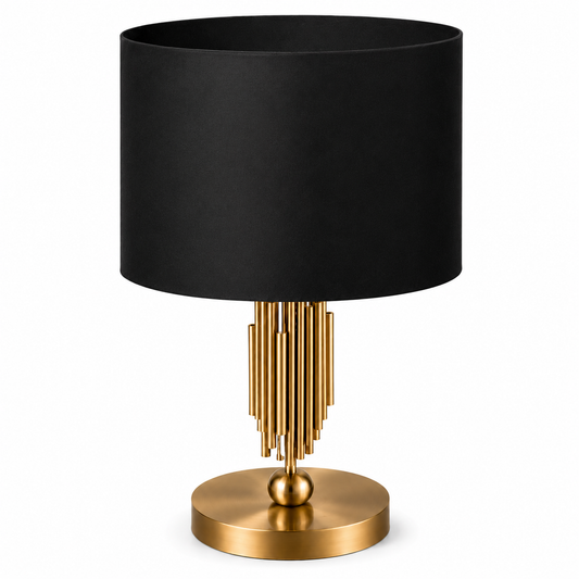 Modern Gold Table Lamp with Black Drum Shade – Luxury Decorative Bedside Lamp