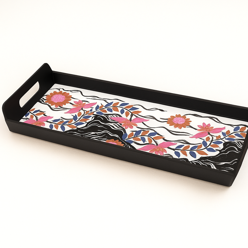 Magical Black Smart Tray – Floral Wave Design