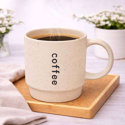 450ML Coffee Print Ceramic Mug – Beige