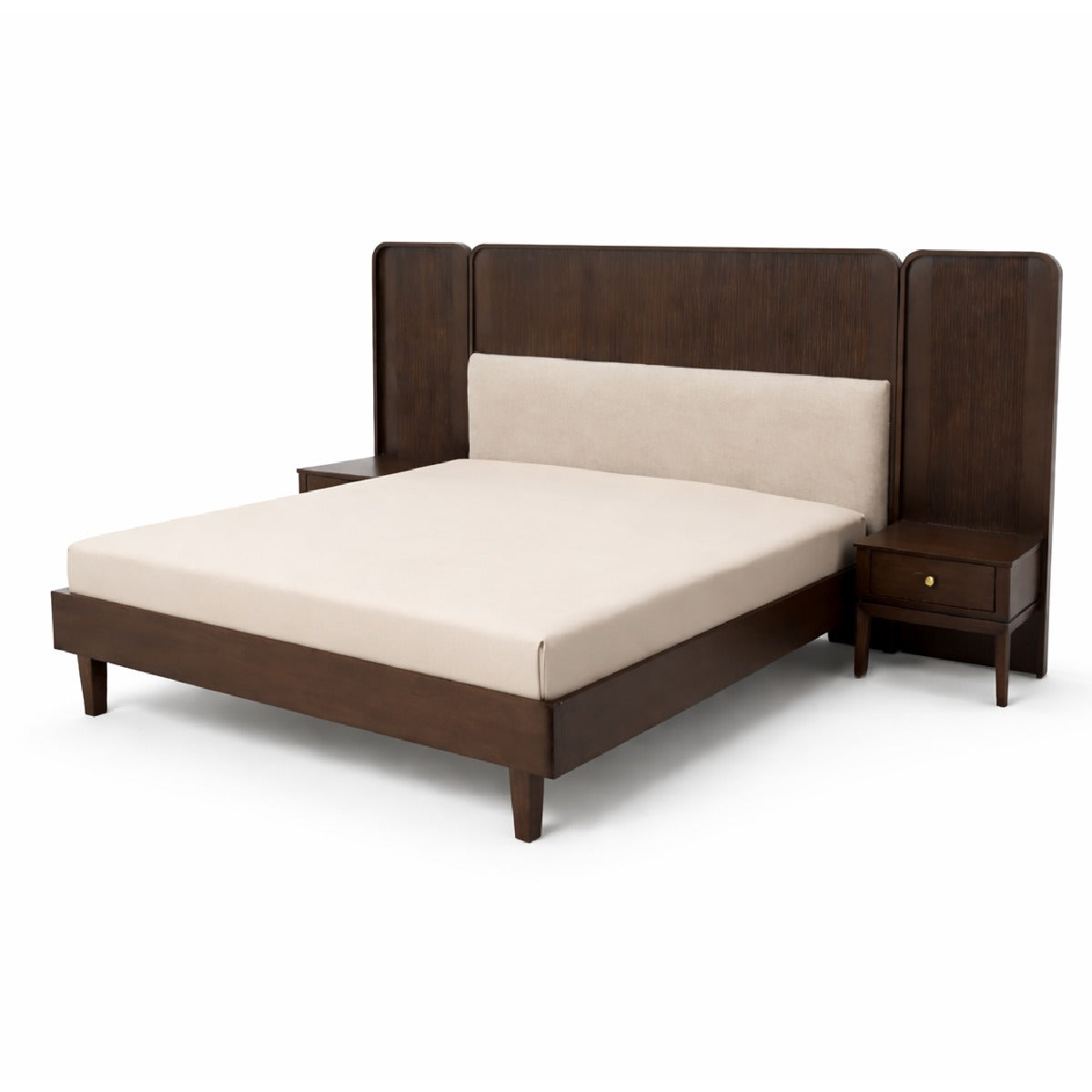 Oaklin King Size Solid Wood Bed Frame – Mid-Century Modern Upholstered Headboard Platform Bed - Habitt