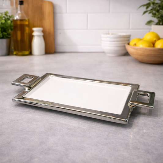 Handle Strip Plate – Silver Rectangular Serving Tray - Habitt