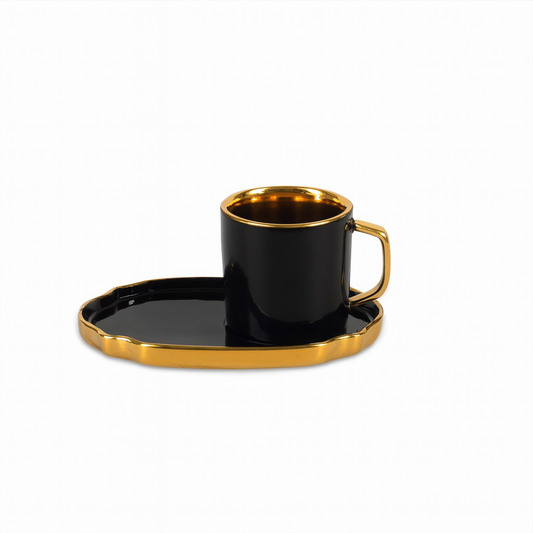 Sol Stylish Cup &amp; Saucer Set of 6 – Black &amp; Gold Porcelain Coffee Set 90121