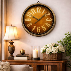 Heritage Oxford 14-Inch Retro Wall Clock – Rustic Amber Dial with Bold Vintage Numerals