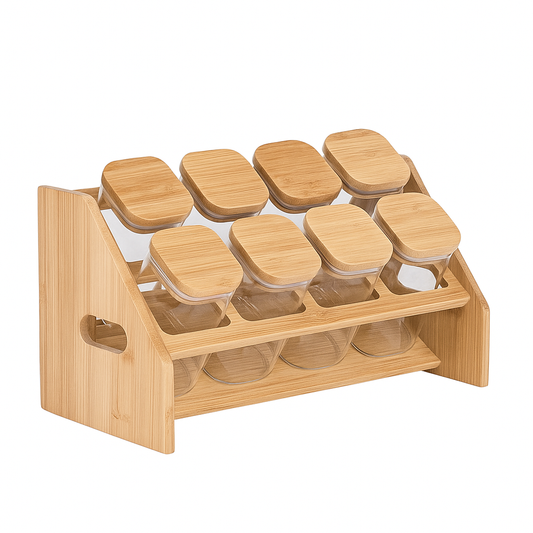 Modern Bamboo Spice Rack Set – 8 Pieces