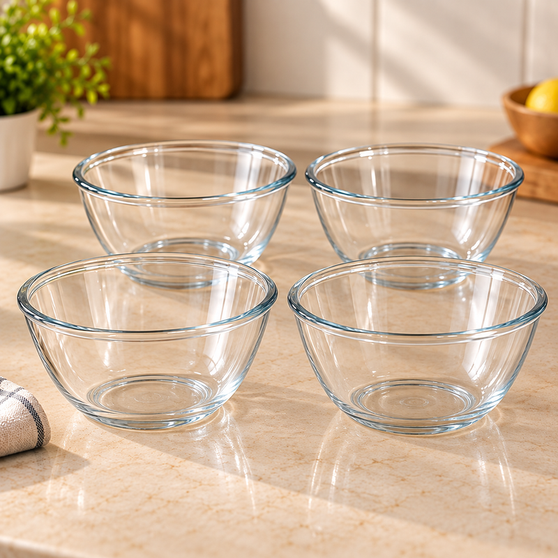 4 Pcs Glass Bowl Set 1600ML – Large Clear Serving Bowls for Salad, Fruit, Desserts, Snacks & Everyday Kitchen Use