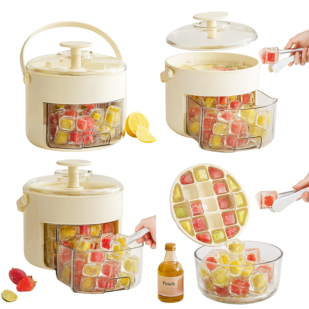 Ice Cube Dispenser Bucket with Tray & Lid – Portable Ice Maker for Home & Parties