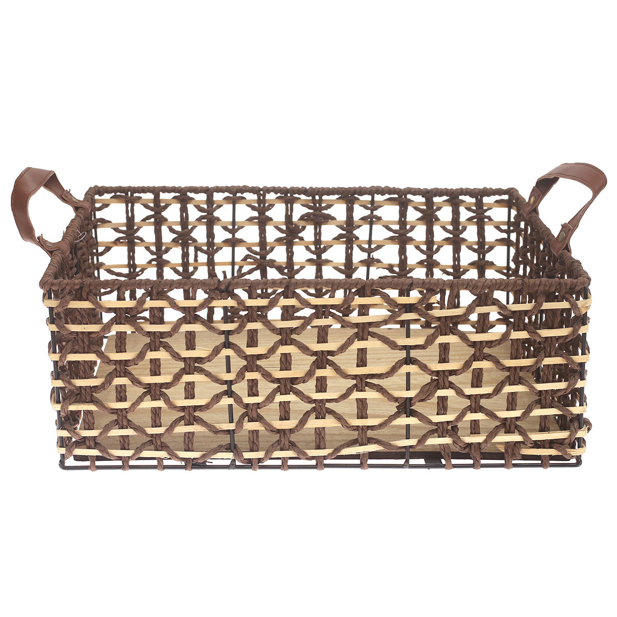Large Brown Storage Basket – Handwoven Rectangular Organizer with Handles