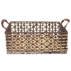 Large Brown Storage Basket – Handwoven Rectangular Organizer with Handles