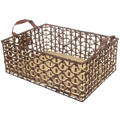 Large Brown Storage Basket – Handwoven Rectangular Organizer with Handles