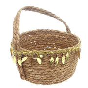 Large Brown Handwoven Storage Basket with Handle & Gold Leaf Accents - Habitt