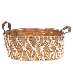 Large Natural Storage Basket with Rope Detailing & Handles – Handwoven Decorative Organizer