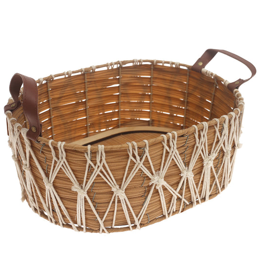Large Natural Storage Basket with Rope Detailing & Handles – Handwoven Decorative Organizer