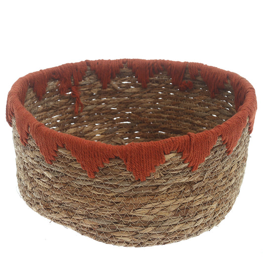 Large Rust Handwoven Storage Basket – Natural Fiber Organizer with Rustic Accent