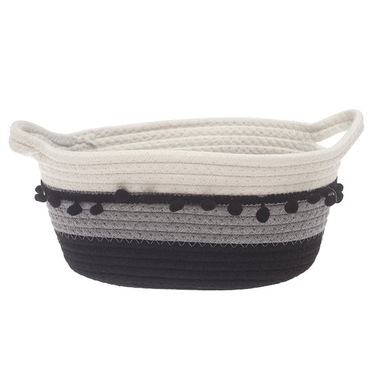 Medium Black & White Storage Basket – Handwoven Decorative Organizer