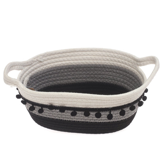 Medium Black & White Storage Basket – Handwoven Decorative Organizer