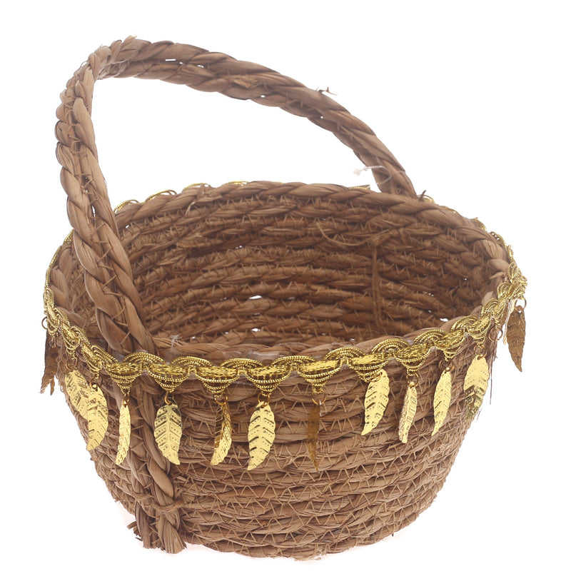 Storage Basket – Medium Brown Handwoven Decorative Basket with Handle (7 x 7 x 10 Inch) - Habitt