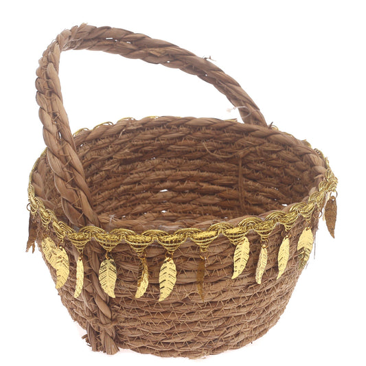 Storage Basket – Medium Brown Handwoven Decorative Basket with Handle (7 x 7 x 10 Inch)