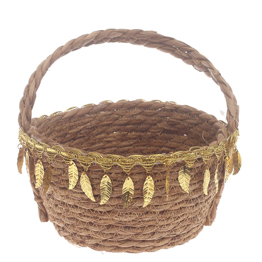 Storage Basket – Medium Brown Handwoven Decorative Basket with Handle (7 x 7 x 10 Inch)