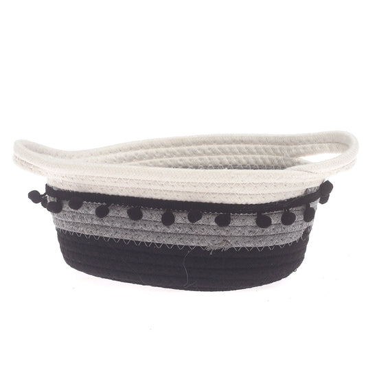 Storage Basket – Small Black & White Woven Rope Basket with Handles (5 x 9 x 4.5 Inch)