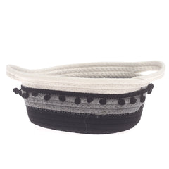 Storage Basket – Small Black & White Woven Rope Basket with Handles (5 x 9 x 4.5 Inch)
