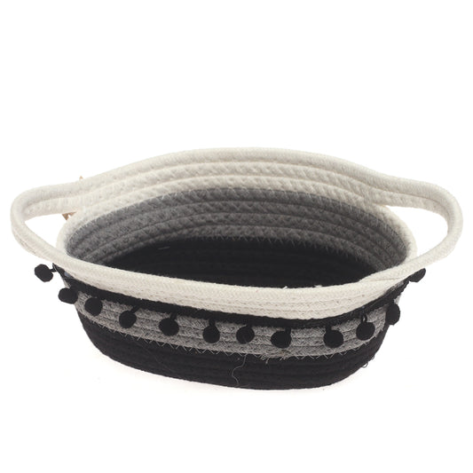 Storage Basket – Small Black & White Woven Rope Basket with Handles (5 x 9 x 4.5 Inch)