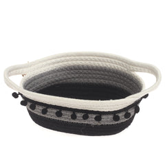 Storage Basket – Small Black & White Woven Rope Basket with Handles (5 x 9 x 4.5 Inch)