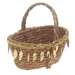 Storage Basket – Small Brown Handwoven Decorative Basket with Handle (5 x 8.5 x 8 Inch)