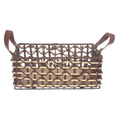 Storage Basket – Small Brown Woven Organizer with Handles (8 x 12 x 5 Inch)