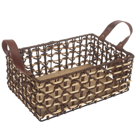 Storage Basket – Small Brown Woven Organizer with Handles (8 x 12 x 5 Inch)