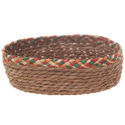 Handwoven Round Brown Basket with Multicolor Braided Rim – Large Natural Fiber Storage Organizer - Habitt