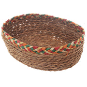 Handwoven Round Brown Basket with Multicolor Braided Rim – Large Natural Fiber Storage Organizer - Habitt
