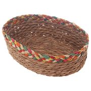Handwoven Round Brown Basket with Multicolor Braided Rim – Medium Natural Fiber Storage Organizer - Habitt
