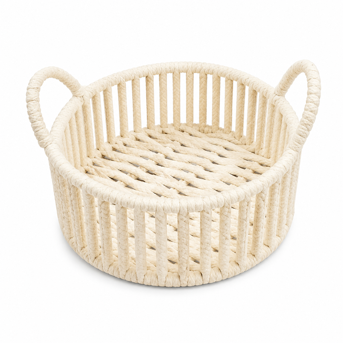 Round White Decorative Storage Basket – Medium & Large