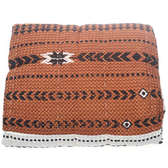 Boho Tribal Printed Bedspread – Linear Screen Print Cotton Bed Cover in Off White & Rust | Ethnic Warm Bohemian Bedding - Habitt