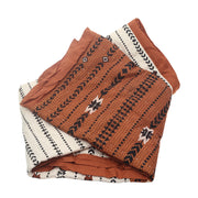 Boho Tribal Printed Bedspread – Linear Screen Print Cotton Bed Cover in Off White & Rust | Ethnic Warm Bohemian Bedding - Habitt